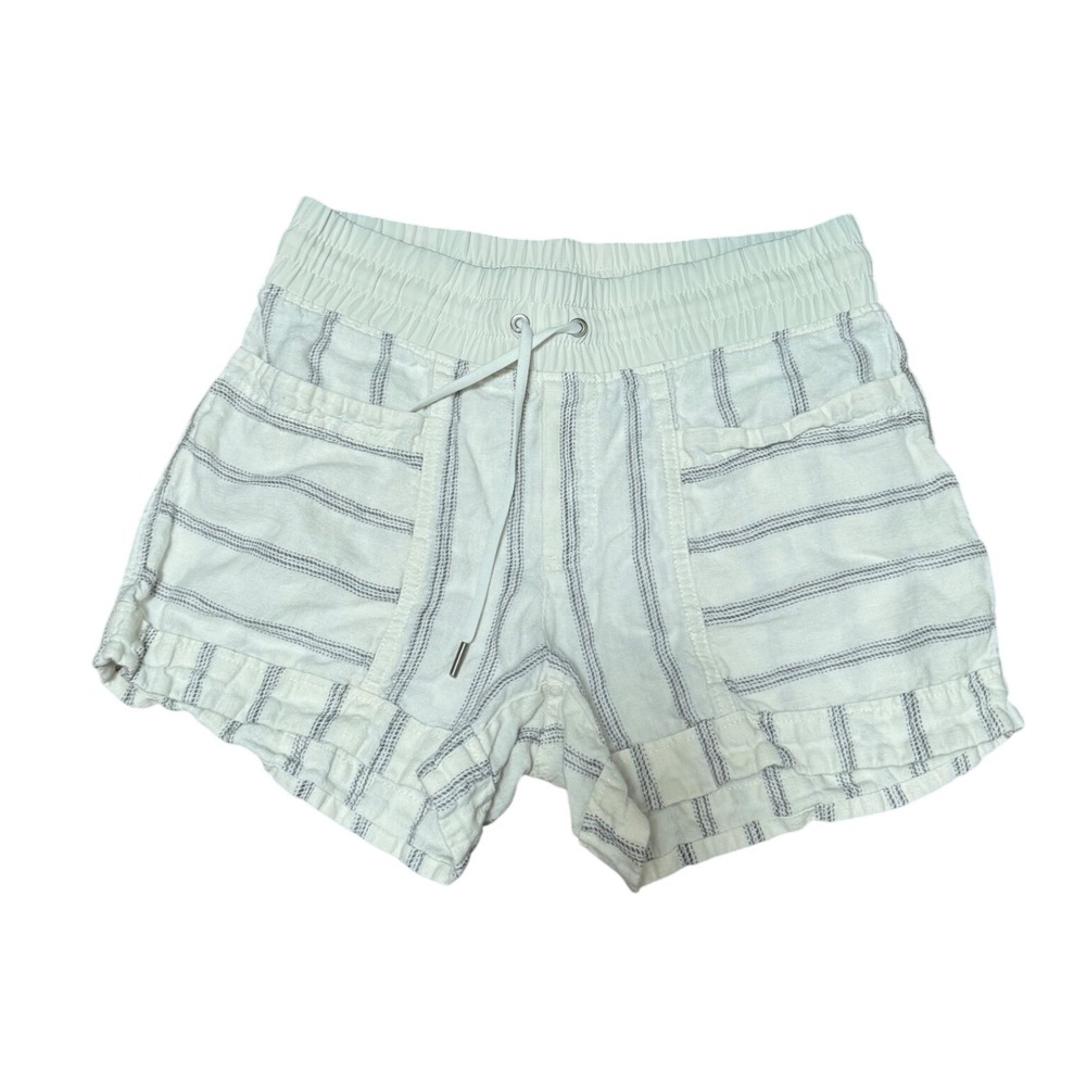 Athleta Striped Linen Blend Shorts Womens Size 4 Cream Drawstring Pockets
